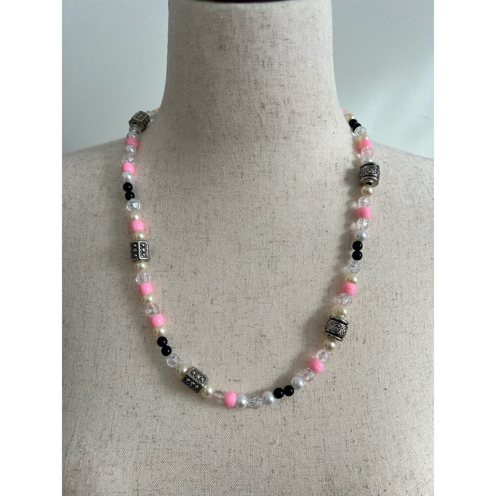 Pink & Black Beaded Fashion Jewelry Necklace